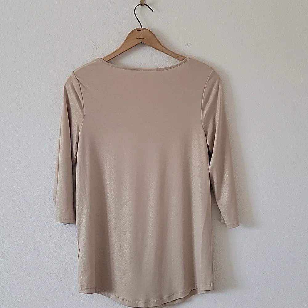 Chico's Gold‎ Metallic 3/4 Sleeve Tee Size Small